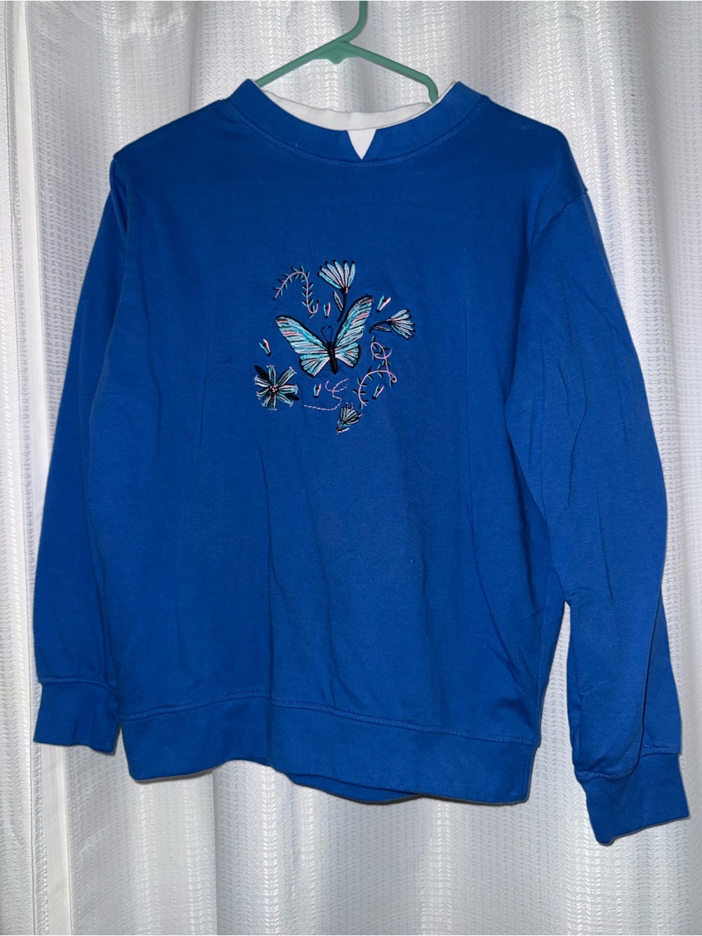 Blue Butterfly Embroidered Women's Sweater medium
